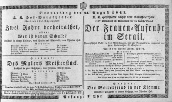 Theaterzettel (Oper und Burgtheater in Wien) 18430824 Seite: 1