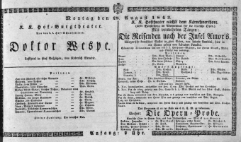 Theaterzettel (Oper und Burgtheater in Wien) 18430828 Seite: 1