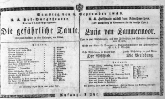 Theaterzettel (Oper und Burgtheater in Wien) 18430909 Seite: 1
