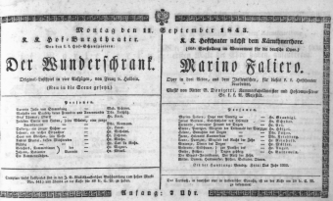 Theaterzettel (Oper und Burgtheater in Wien) 18430911 Seite: 1