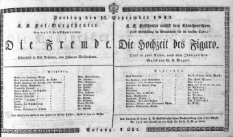 Theaterzettel (Oper und Burgtheater in Wien) 18430915 Seite: 1