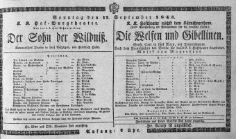 Theaterzettel (Oper und Burgtheater in Wien) 18430917 Seite: 1