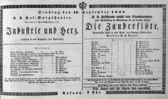 Theaterzettel (Oper und Burgtheater in Wien) 18430919 Seite: 1