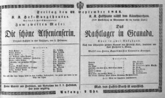 Theaterzettel (Oper und Burgtheater in Wien) 18430922 Seite: 1