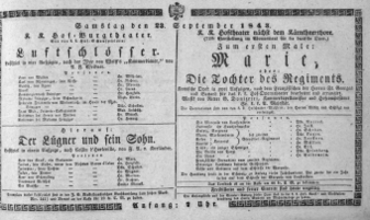 Theaterzettel (Oper und Burgtheater in Wien) 18430923 Seite: 1