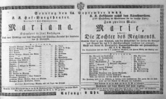 Theaterzettel (Oper und Burgtheater in Wien) 18430924 Seite: 1