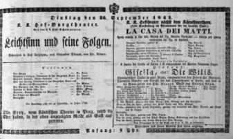 Theaterzettel (Oper und Burgtheater in Wien) 18430926 Seite: 1