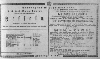 Theaterzettel (Oper und Burgtheater in Wien) 18430930 Seite: 1