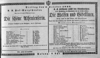 Theaterzettel (Oper und Burgtheater in Wien) 18431006 Seite: 1