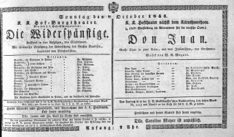 Theaterzettel (Oper und Burgtheater in Wien) 18431008 Seite: 1