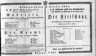 Theaterzettel (Oper und Burgtheater in Wien) 18431012 Seite: 1