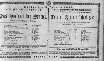 Theaterzettel (Oper und Burgtheater in Wien) 18431016 Seite: 1