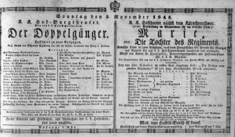 Theaterzettel (Oper und Burgtheater in Wien) 18431105 Seite: 1