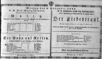 Theaterzettel (Oper und Burgtheater in Wien) 18431106 Seite: 1