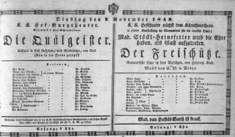 Theaterzettel (Oper und Burgtheater in Wien) 18431107 Seite: 1