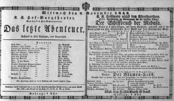 Theaterzettel (Oper und Burgtheater in Wien) 18431108 Seite: 1
