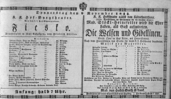 Theaterzettel (Oper und Burgtheater in Wien) 18431109 Seite: 1