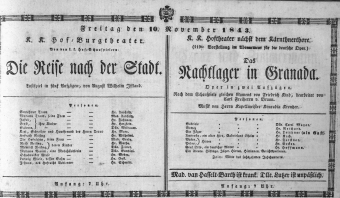 Theaterzettel (Oper und Burgtheater in Wien) 18431110 Seite: 1