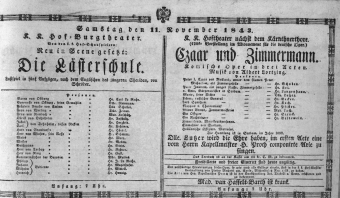Theaterzettel (Oper und Burgtheater in Wien) 18431111 Seite: 1