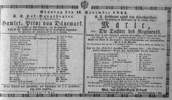 Theaterzettel (Oper und Burgtheater in Wien) 18431112 Seite: 1