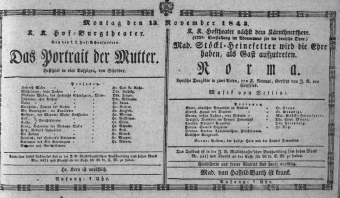 Theaterzettel (Oper und Burgtheater in Wien) 18431113 Seite: 1