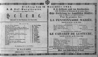 Theaterzettel (Oper und Burgtheater in Wien) 18431114 Seite: 1