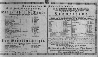 Theaterzettel (Oper und Burgtheater in Wien) 18431118 Seite: 1