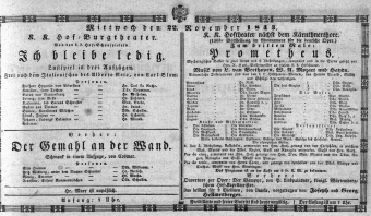 Theaterzettel (Oper und Burgtheater in Wien) 18431122 Seite: 1