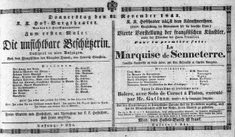 Theaterzettel (Oper und Burgtheater in Wien) 18431123 Seite: 1