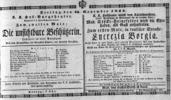 Theaterzettel (Oper und Burgtheater in Wien) 18431124 Seite: 1