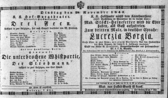 Theaterzettel (Oper und Burgtheater in Wien) 18431128 Seite: 1