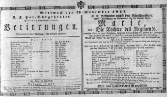 Theaterzettel (Oper und Burgtheater in Wien) 18431129 Seite: 1