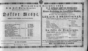 Theaterzettel (Oper und Burgtheater in Wien) 18431206 Seite: 1