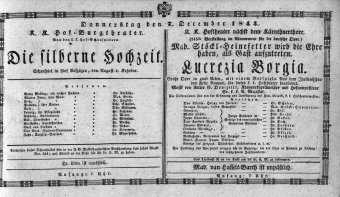 Theaterzettel (Oper und Burgtheater in Wien) 18431207 Seite: 1