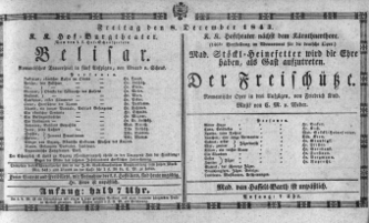 Theaterzettel (Oper und Burgtheater in Wien) 18431208 Seite: 1
