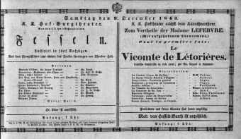 Theaterzettel (Oper und Burgtheater in Wien) 18431209 Seite: 1