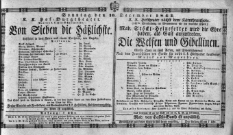Theaterzettel (Oper und Burgtheater in Wien) 18431210 Seite: 1