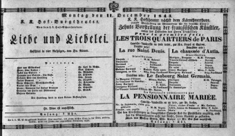 Theaterzettel (Oper und Burgtheater in Wien) 18431211 Seite: 1
