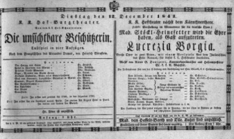 Theaterzettel (Oper und Burgtheater in Wien) 18431212 Seite: 1