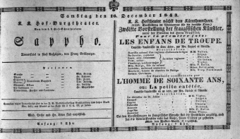Theaterzettel (Oper und Burgtheater in Wien) 18431216 Seite: 1