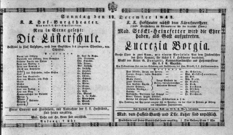 Theaterzettel (Oper und Burgtheater in Wien) 18431217 Seite: 1