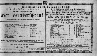 Theaterzettel (Oper und Burgtheater in Wien) 18431220 Seite: 1