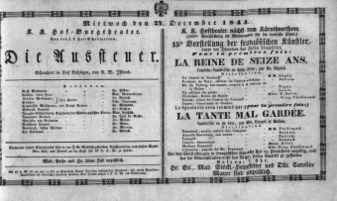 Theaterzettel (Oper und Burgtheater in Wien) 18431227 Seite: 1