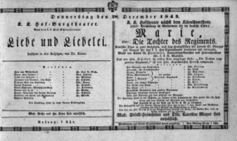Theaterzettel (Oper und Burgtheater in Wien) 18431228 Seite: 1