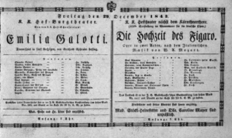Theaterzettel (Oper und Burgtheater in Wien) 18431229 Seite: 1