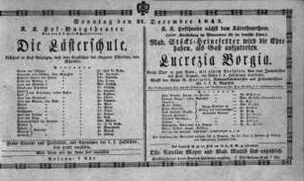 Theaterzettel (Oper und Burgtheater in Wien) 18431231 Seite: 1