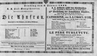 Theaterzettel (Oper und Burgtheater in Wien) 18440102 Seite: 1