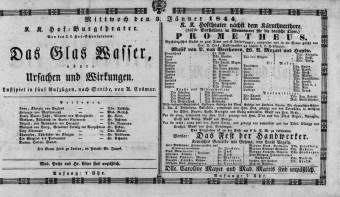 Theaterzettel (Oper und Burgtheater in Wien) 18440103 Seite: 1