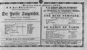 Theaterzettel (Oper und Burgtheater in Wien) 18440108 Seite: 1