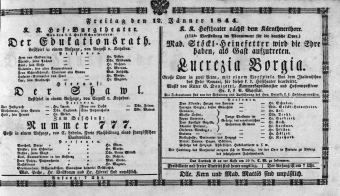 Theaterzettel (Oper und Burgtheater in Wien) 18440112 Seite: 1
